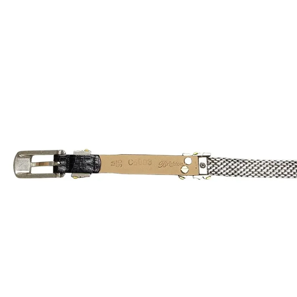 Brighton Womens Belt Size M 30 Black Leather Silver Mesh Chain Two Tone C5003